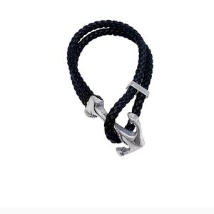 Stainless Steel Water Resistant Leather & Anchor Hook Bracelet - NEW